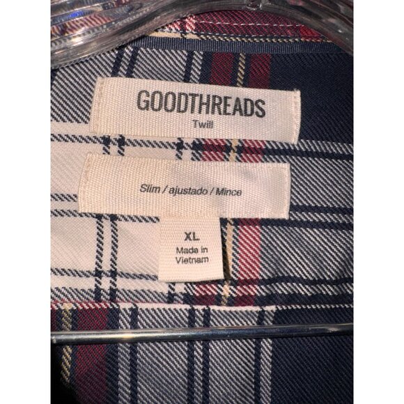 Mens Goodthreads Slim Fit Twill Plaid Button-Down Shirt XL Red & Navy - Picture 4 of 14